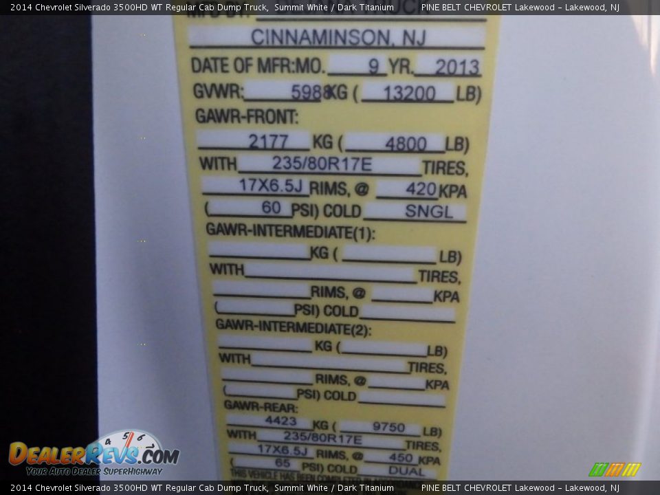 2014 Chevrolet Silverado 3500HD WT Regular Cab Dump Truck Summit White / Dark Titanium Photo #22