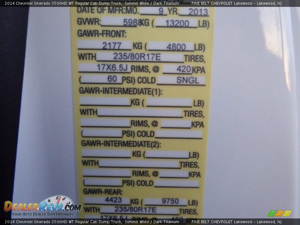 2014 Chevrolet Silverado 3500HD WT Regular Cab Dump Truck Summit White / Dark Titanium Photo #23