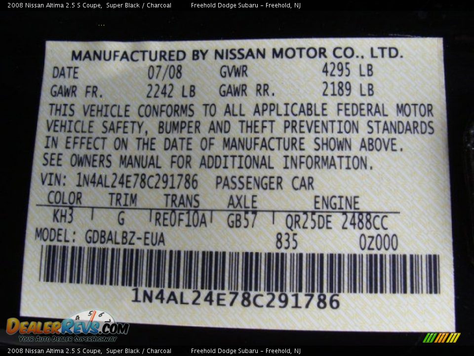 2008 Nissan Altima 2.5 S Coupe Super Black / Charcoal Photo #24