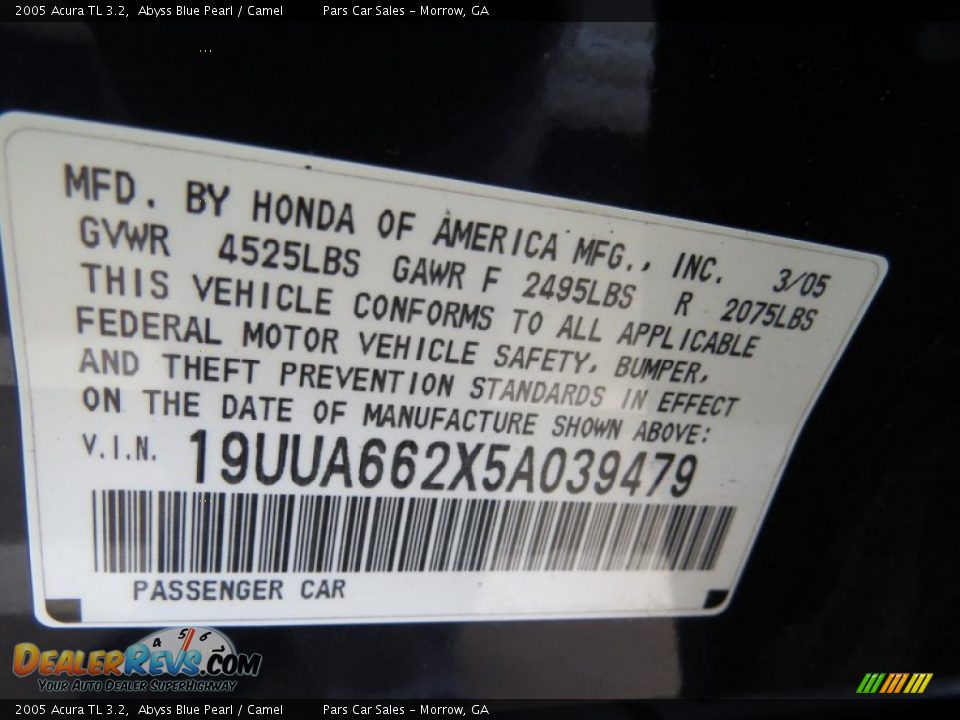 2005 Acura TL 3.2 Abyss Blue Pearl / Camel Photo #15