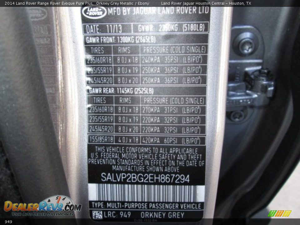 Land Rover Color Code 949 Orkney Grey Metallic