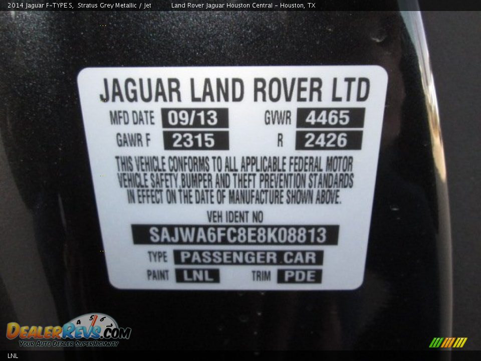 Jaguar Color Code LNL Stratus Grey Metallic