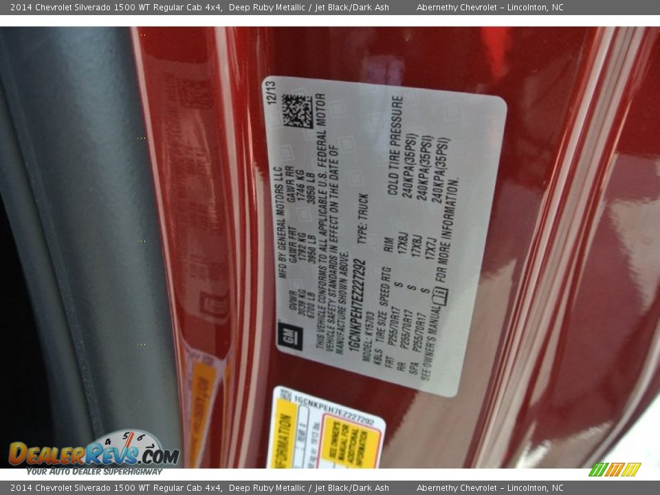 2014 Chevrolet Silverado 1500 WT Regular Cab 4x4 Deep Ruby Metallic / Jet Black/Dark Ash Photo #7