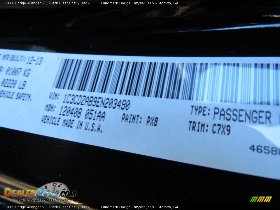 2014 Dodge Avenger SE Black Clear Coat / Black Photo #10