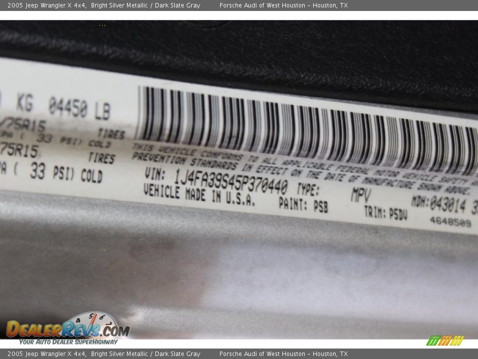 2005 Jeep Wrangler X 4x4 Bright Silver Metallic / Dark Slate Gray Photo #25