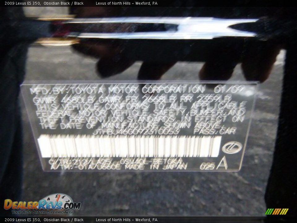 2009 Lexus ES 350 Obsidian Black / Black Photo #20