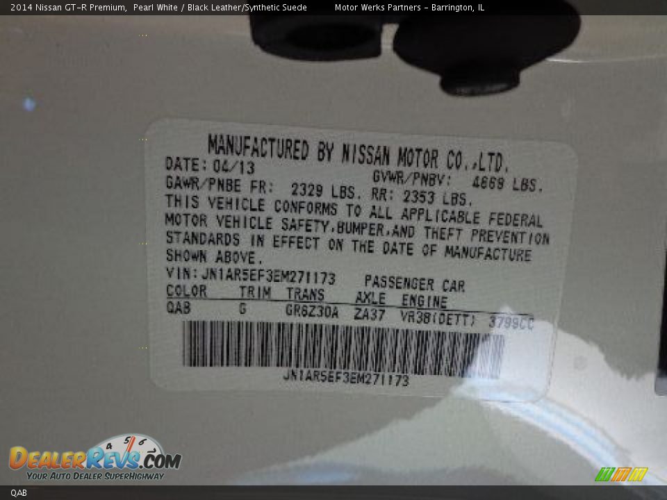 Nissan Color Code QAB Pearl White