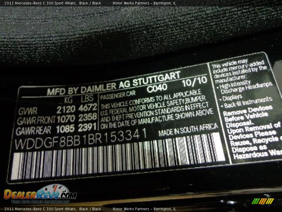 2011 Mercedes-Benz C 300 Sport 4Matic Black / Black Photo #10