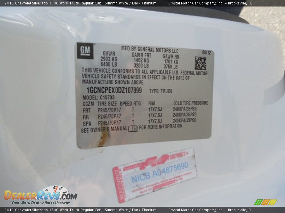 2013 Chevrolet Silverado 1500 Work Truck Regular Cab Summit White / Dark Titanium Photo #21