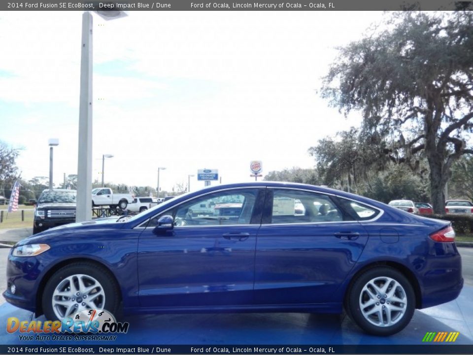 2014 Ford Fusion SE EcoBoost Deep Impact Blue / Dune Photo #2