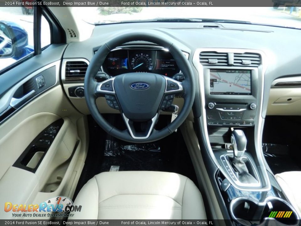 2014 Ford Fusion SE EcoBoost Deep Impact Blue / Dune Photo #8