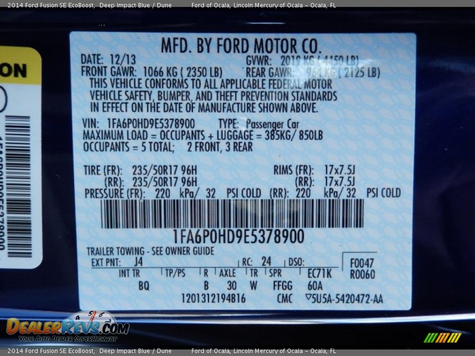 2014 Ford Fusion SE EcoBoost Deep Impact Blue / Dune Photo #12