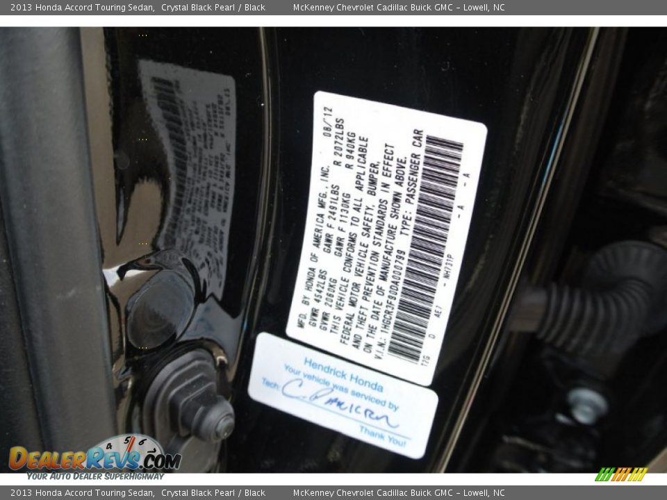2013 Honda Accord Touring Sedan Crystal Black Pearl / Black Photo #7
