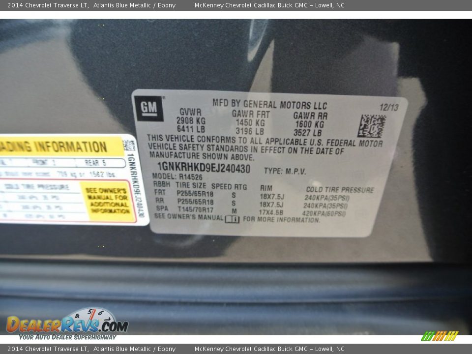 2014 Chevrolet Traverse LT Atlantis Blue Metallic / Ebony Photo #7