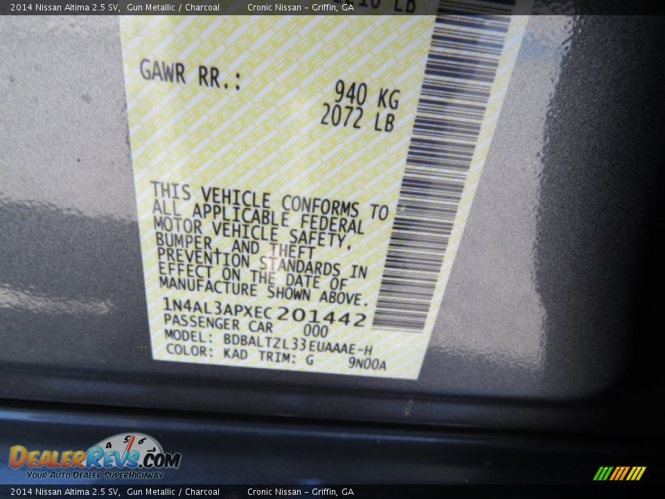 2014 Nissan Altima 2.5 SV Gun Metallic / Charcoal Photo #17