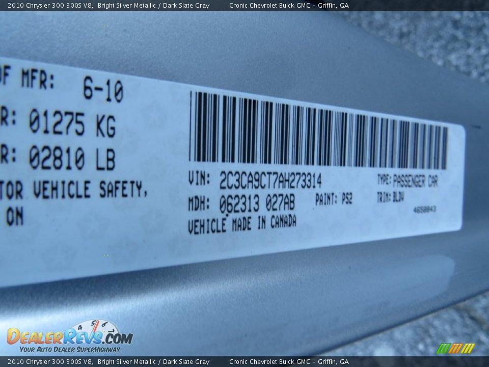 2010 Chrysler 300 300S V8 Bright Silver Metallic / Dark Slate Gray Photo #24