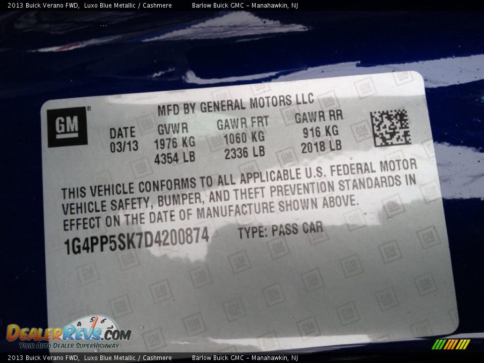 2013 Buick Verano FWD Luxo Blue Metallic / Cashmere Photo #9