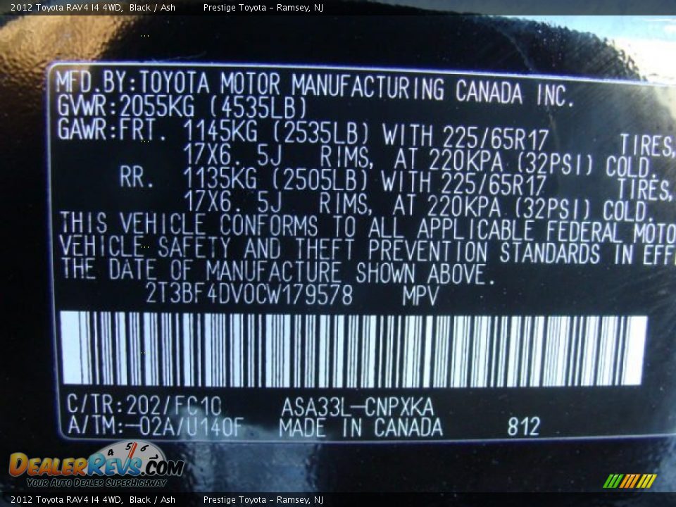 2012 Toyota RAV4 I4 4WD Black / Ash Photo #15