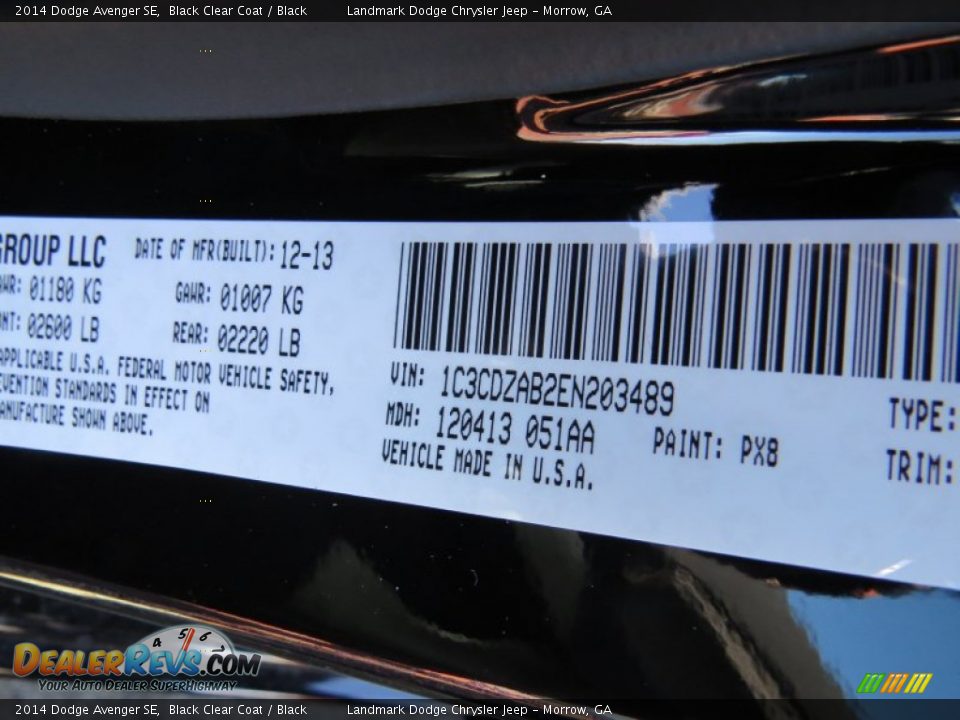 2014 Dodge Avenger SE Black Clear Coat / Black Photo #10