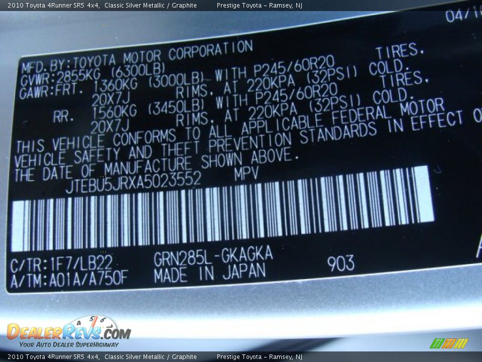 2010 Toyota 4Runner SR5 4x4 Classic Silver Metallic / Graphite Photo #15