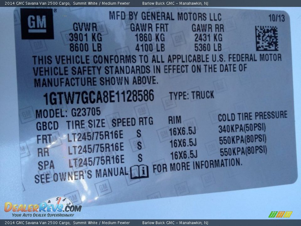 2014 GMC Savana Van 2500 Cargo Summit White / Medium Pewter Photo #9