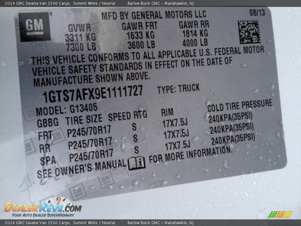 2014 GMC Savana Van 1500 Cargo Summit White / Neutral Photo #9