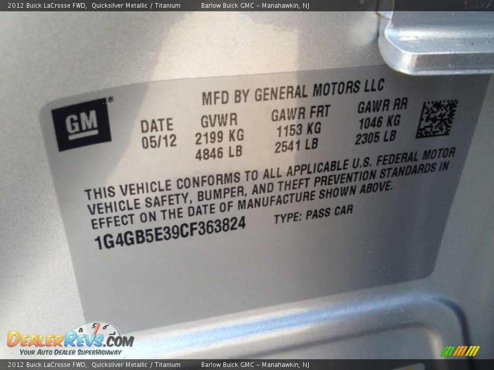 2012 Buick LaCrosse FWD Quicksilver Metallic / Titanium Photo #8