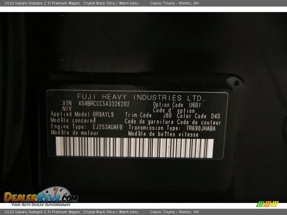 2010 Subaru Outback 2.5i Premium Wagon Crystal Black Silica / Warm Ivory Photo #26