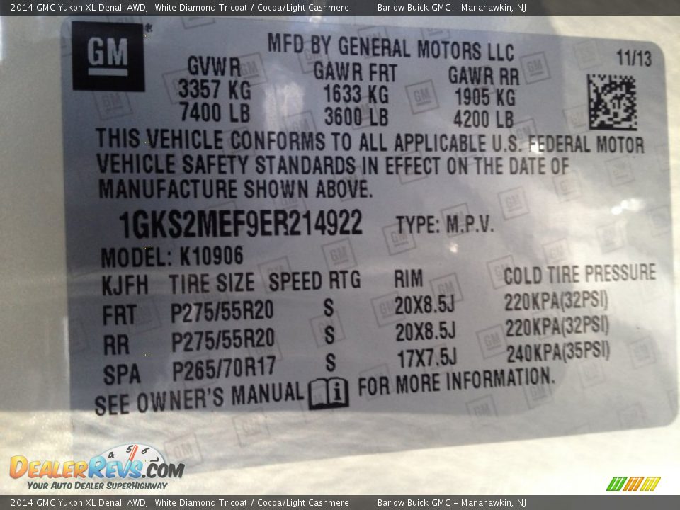 2014 GMC Yukon XL Denali AWD White Diamond Tricoat / Cocoa/Light Cashmere Photo #10