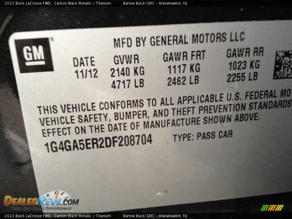 2013 Buick LaCrosse FWD Carbon Black Metallic / Titanium Photo #9