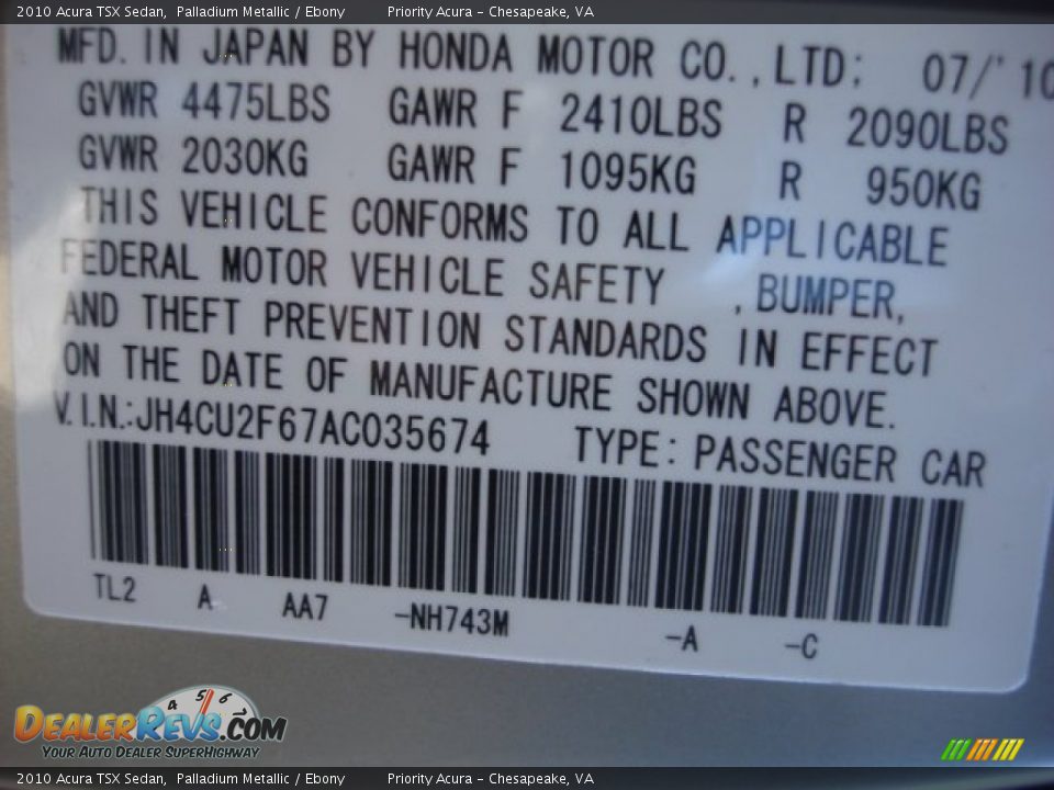 2010 Acura TSX Sedan Palladium Metallic / Ebony Photo #29