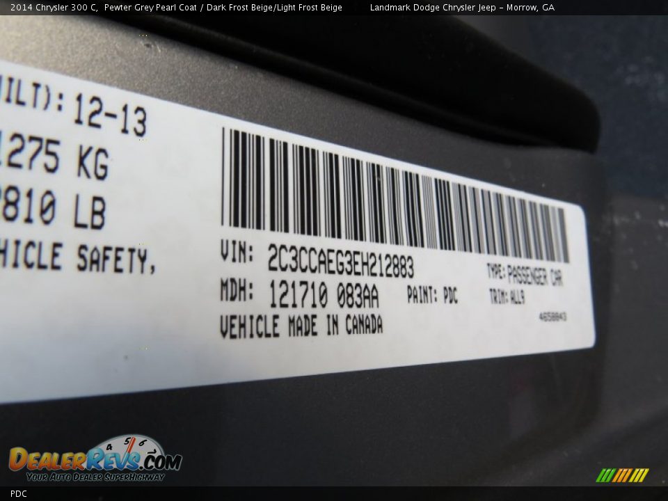 Chrysler Color Code PDC Pewter Grey Pearl Coat