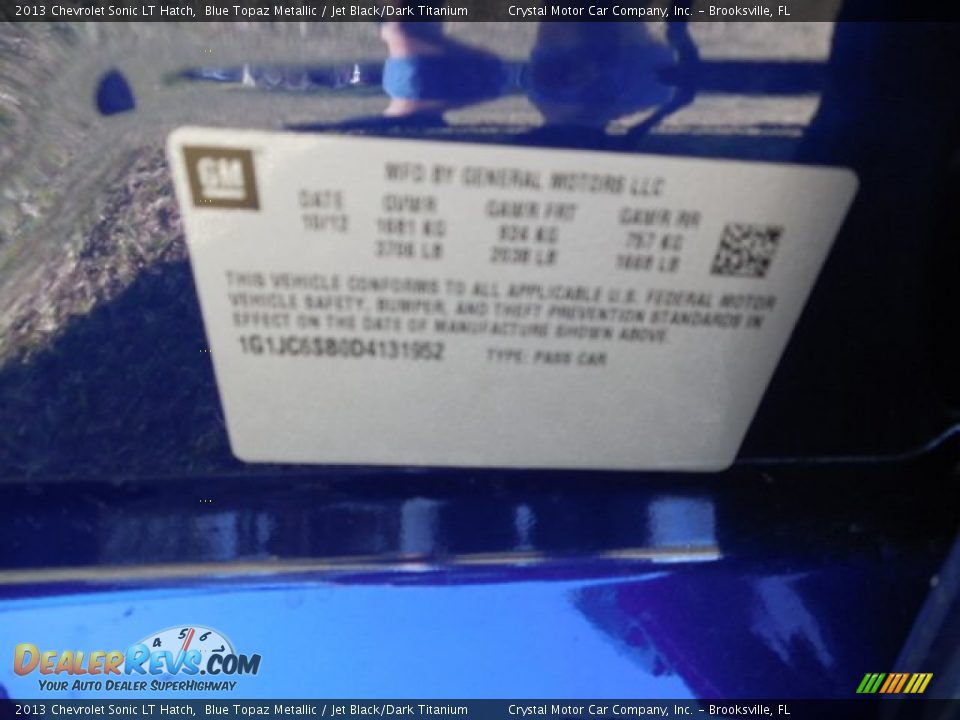 2013 Chevrolet Sonic LT Hatch Blue Topaz Metallic / Jet Black/Dark Titanium Photo #23