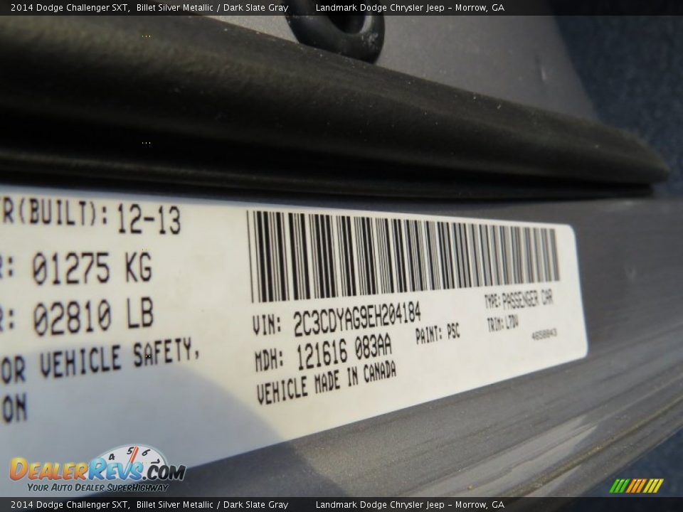 2014 Dodge Challenger SXT Billet Silver Metallic / Dark Slate Gray Photo #10