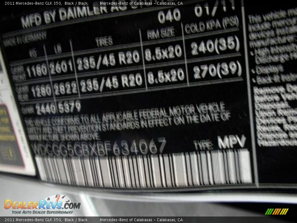 2011 Mercedes-Benz GLK 350 Black / Black Photo #7