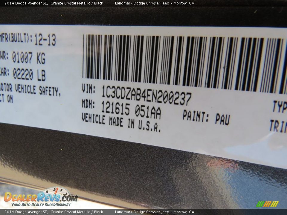 2014 Dodge Avenger SE Granite Crystal Metallic / Black Photo #10
