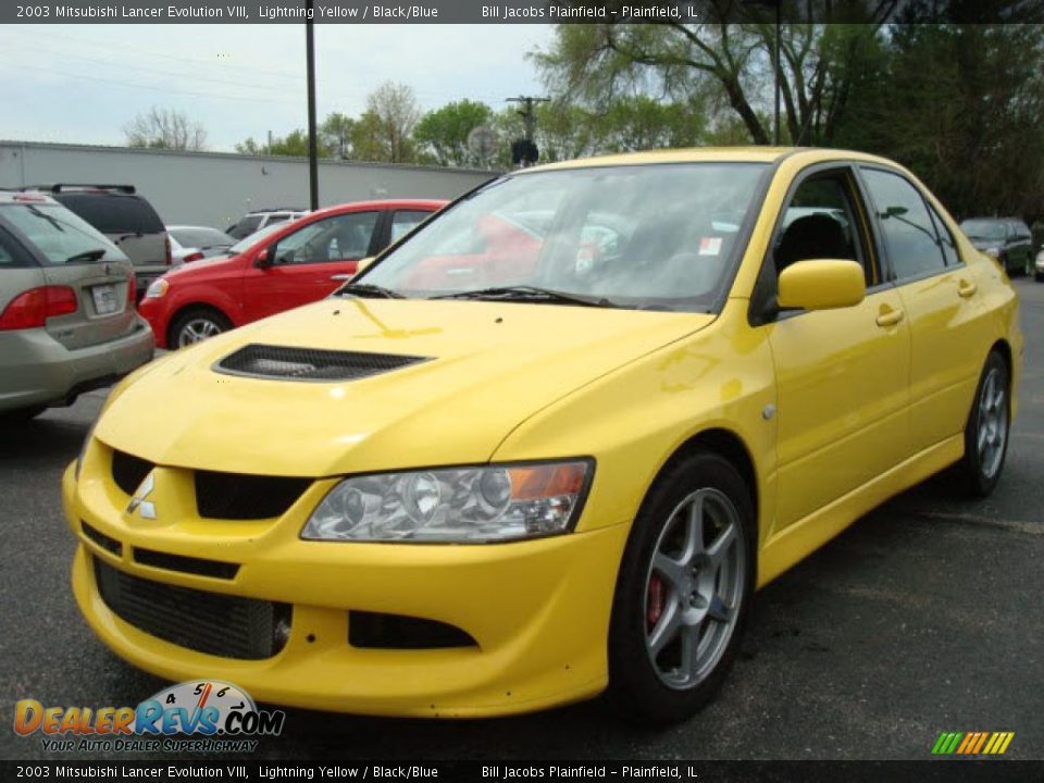 2003 Mitsubishi Lancer Evolution VIII Lightning Yellow / Black/Blue Photo #2