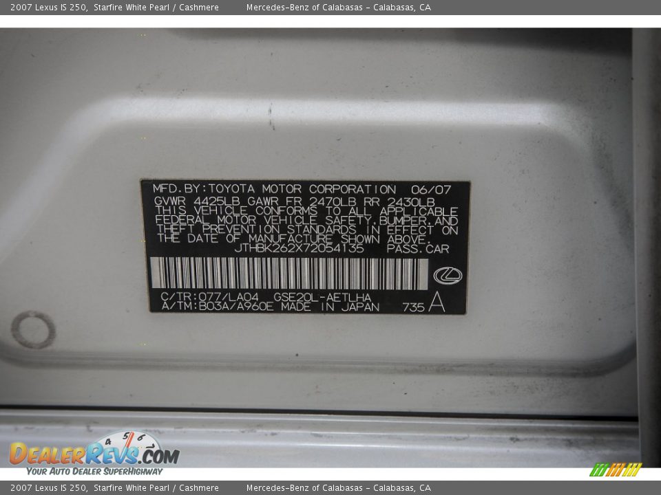 2007 Lexus IS 250 Starfire White Pearl / Cashmere Photo #19