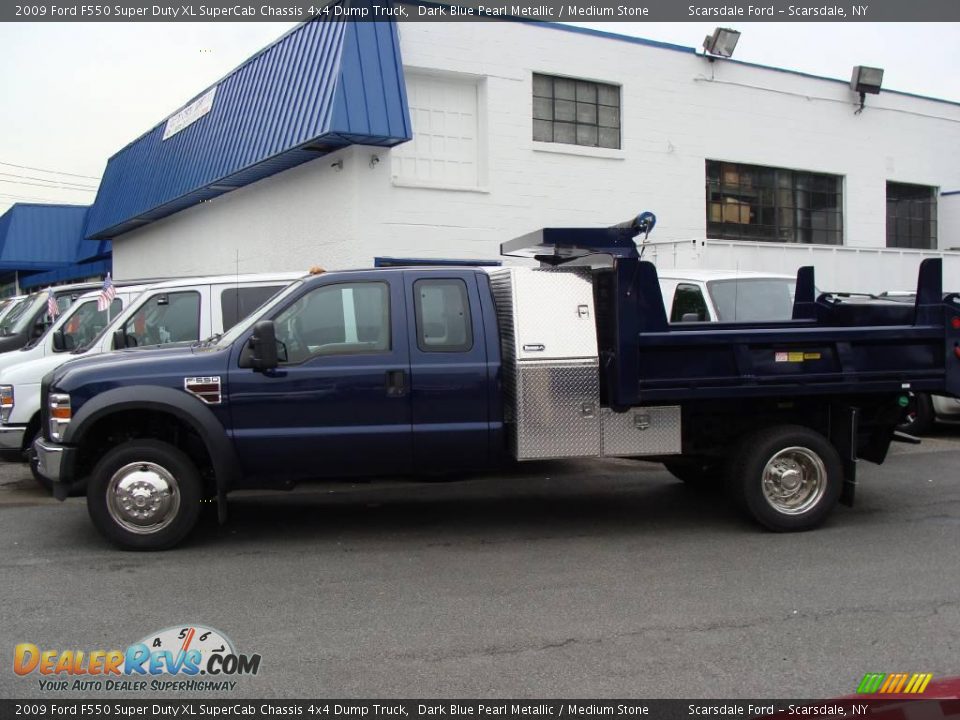 2009 Ford F550 Super Duty XL SuperCab Chassis 4x4 Dump Truck Dark Blue Pearl Metallic / Medium Stone Photo #3