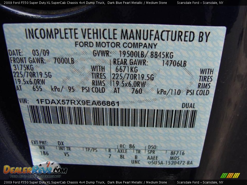 2009 Ford F550 Super Duty XL SuperCab Chassis 4x4 Dump Truck Dark Blue Pearl Metallic / Medium Stone Photo #28