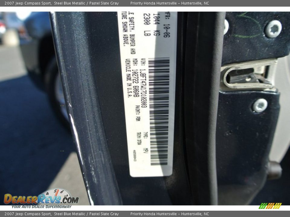 2007 Jeep Compass Sport Steel Blue Metallic / Pastel Slate Gray Photo #7