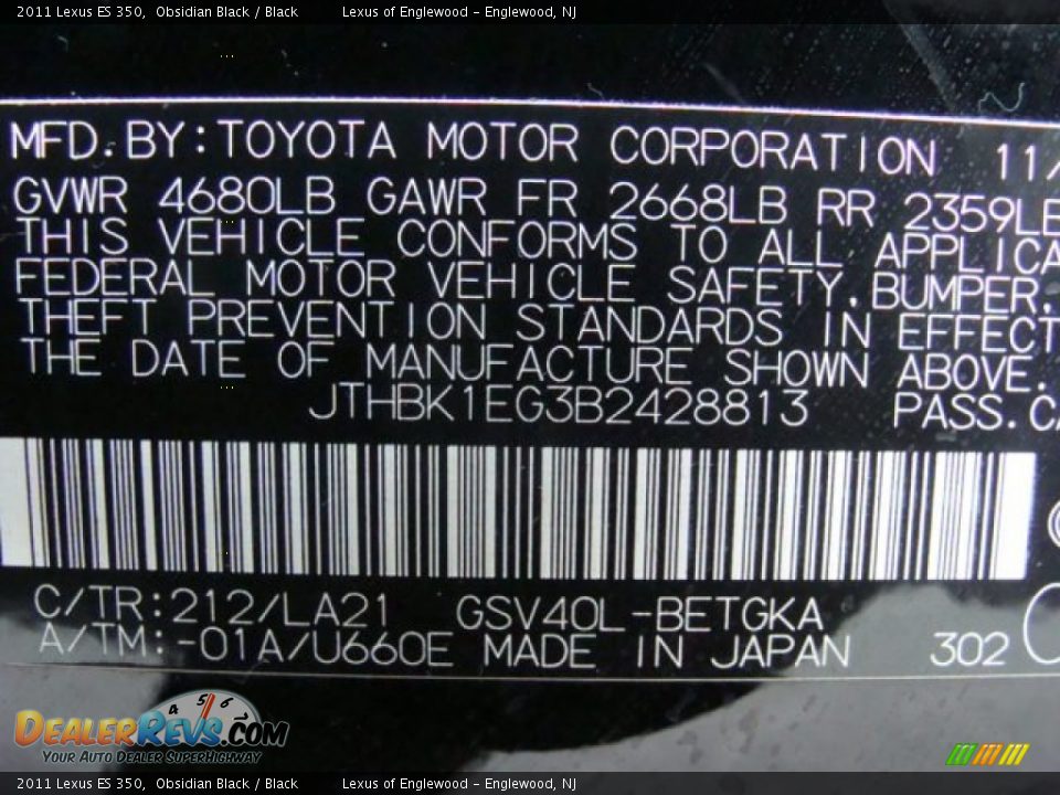 2011 Lexus ES 350 Obsidian Black / Black Photo #23