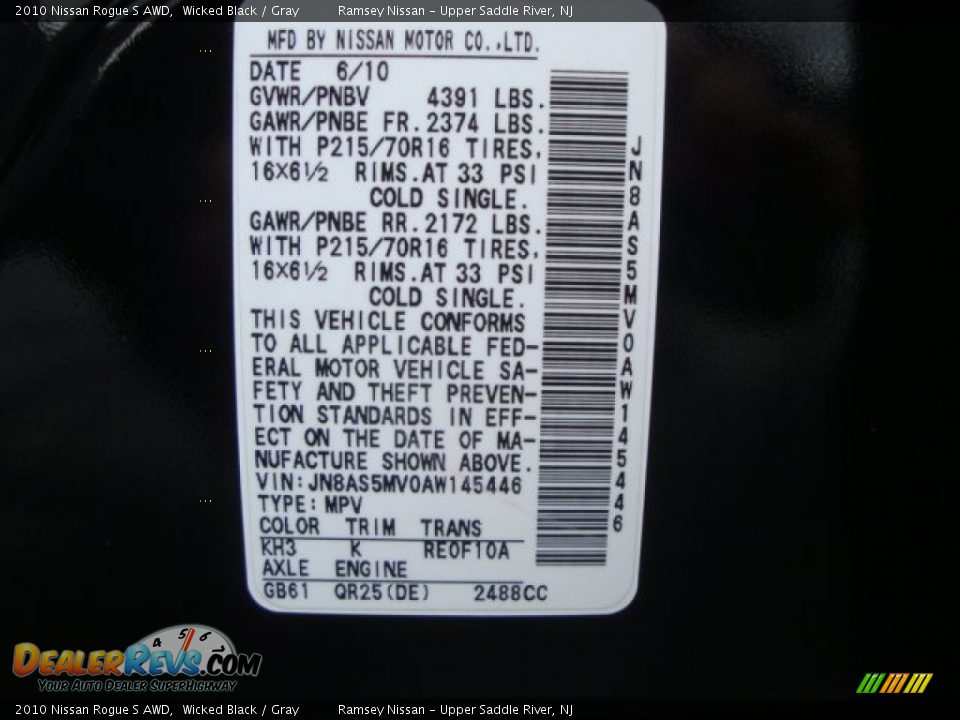 2010 Nissan Rogue S AWD Wicked Black / Gray Photo #25