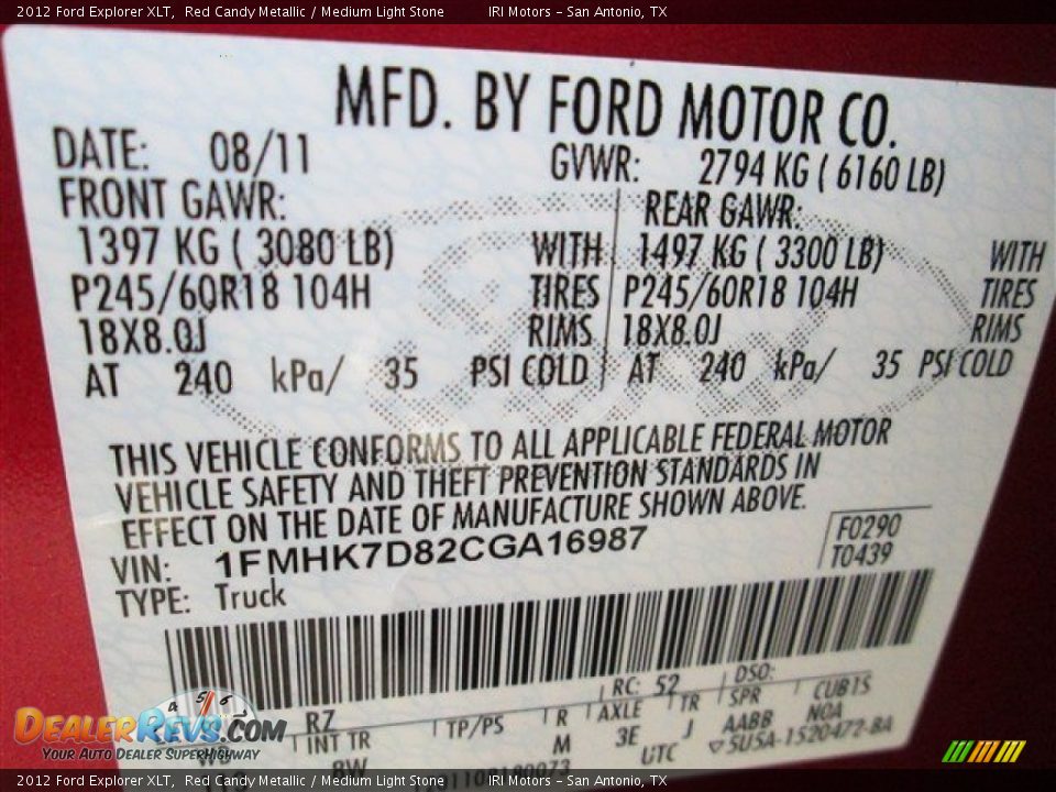 2012 Ford Explorer XLT Red Candy Metallic / Medium Light Stone Photo #10