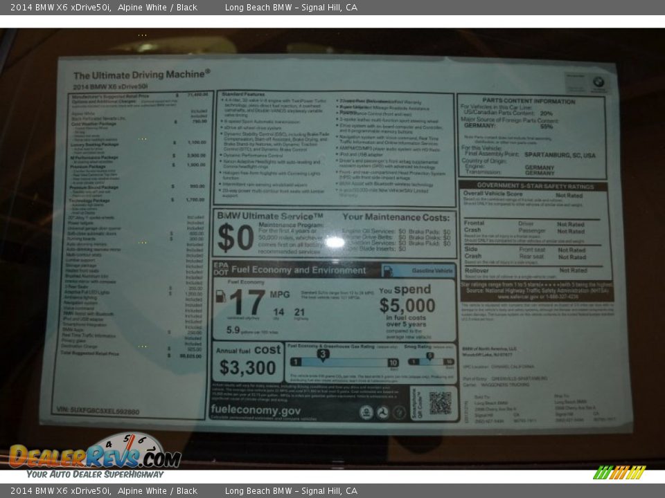 2014 BMW X6 xDrive50i Window Sticker Photo #5