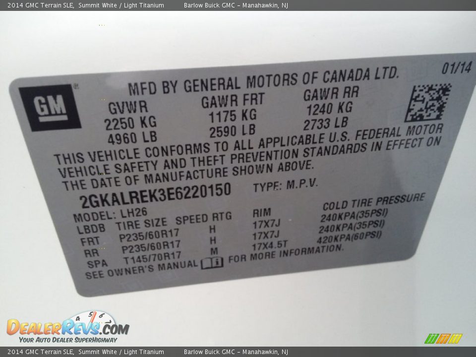 2014 GMC Terrain SLE Summit White / Light Titanium Photo #9