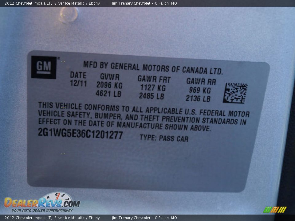 2012 Chevrolet Impala LT Silver Ice Metallic / Ebony Photo #17