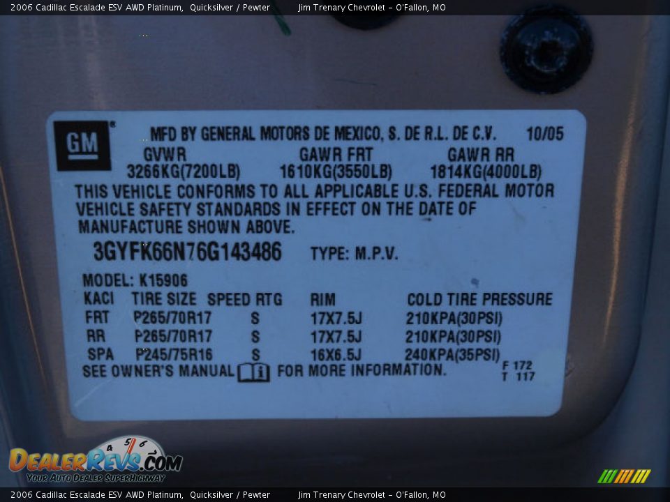 2006 Cadillac Escalade ESV AWD Platinum Quicksilver / Pewter Photo #17