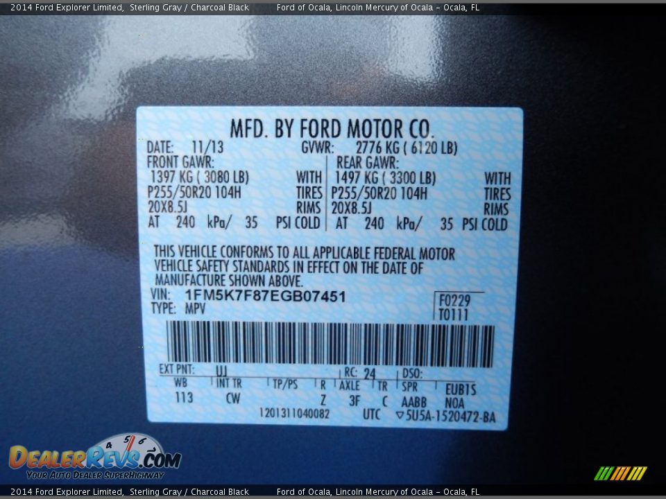 2014 Ford Explorer Limited Sterling Gray / Charcoal Black Photo #13
