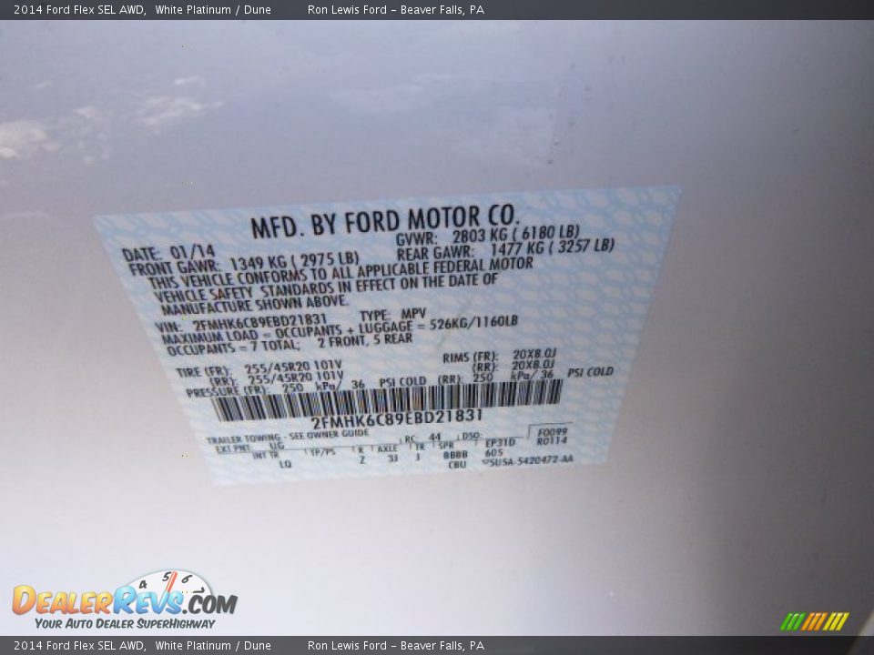 2014 Ford Flex SEL AWD White Platinum / Dune Photo #20